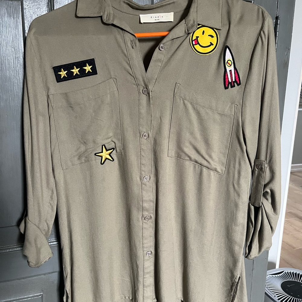 Elodie Khaki / Green Top with Patches